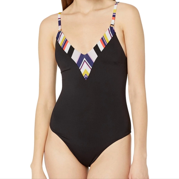 Trina Turk Other - Trina Turk Black Treasure Cove Deep V Neck One Piece Swimsuit Size 12